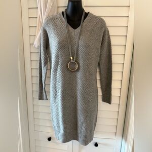 Uniqlo Heather Gray V-Neck Sweater Dress